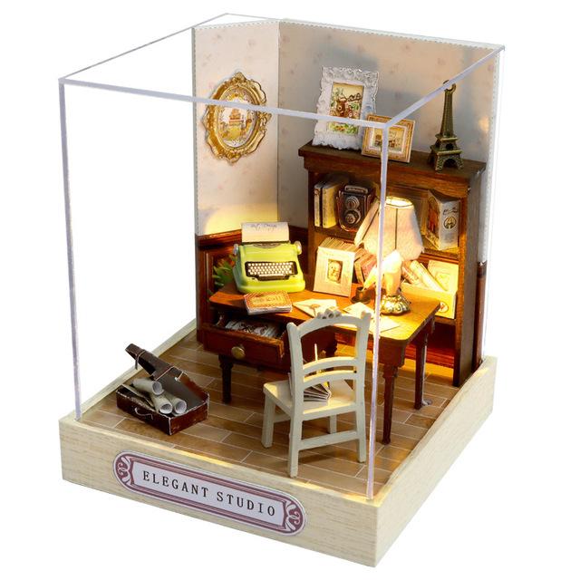 Mini casă de păpuși în miniatură Kit de bricolaj pentru casă mică, jucării de cameră, puzzle din lemn, artizanat, decorațiuni pentru dormitor, cu mobilier, casă de păpuși