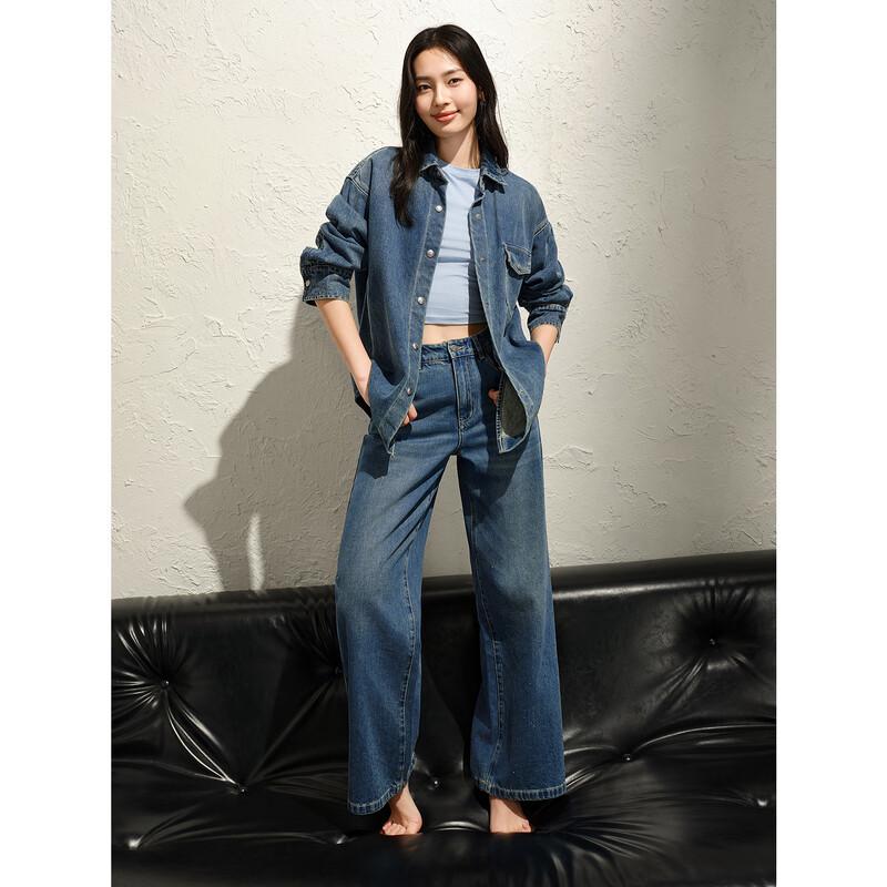 Джинсовая рубашка Jiu Zi Anna Kuo, свободный крой, со стразами, оверсайз, из тенсела M