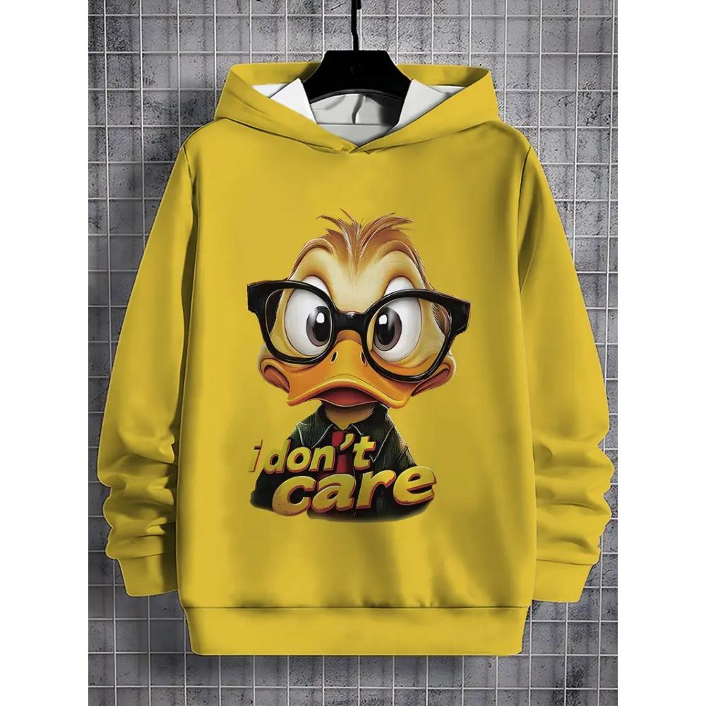 

Novel cartoon duck pattern 3D printed autumn and winter men s hoodie with pockets, casual pullover 6XL