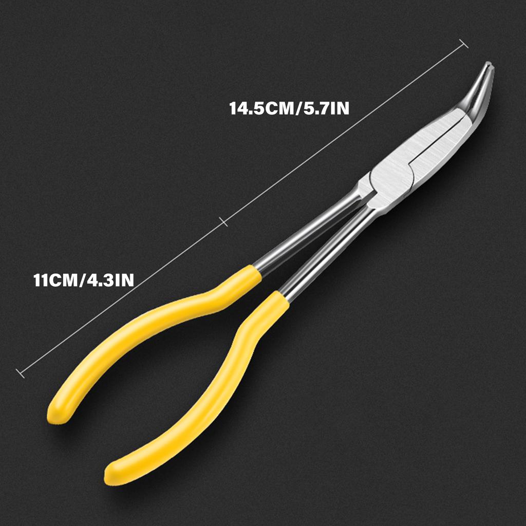 11Inch Long Nose Pliers Set, 6Pieces with Straight 25, 45, 90 Degree, Flat & Round Tips Removal Tool for Precisions Work