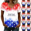 Women V Neck Short Sleeve Lightweight Top USA Patriotic Print Independence Day Casual Tee Shirt