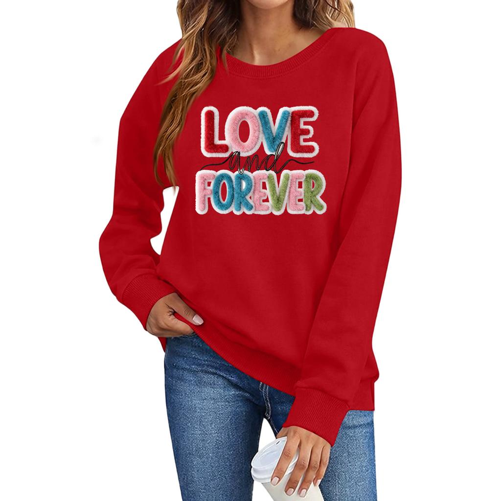 Valentines Sweatshirts For Women Love Heart Graphic Pullover R-neck Long Sleeve Tops Valentine's Day Sweatshirt