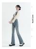Women's High Waist Vintage Micro-Flare Jeans - Elastic, Raw Hem, Double Button, Retro Bell Bottom.