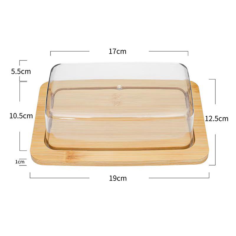 Bamboo Butter Storage Container with Transparent Lid and Tray 