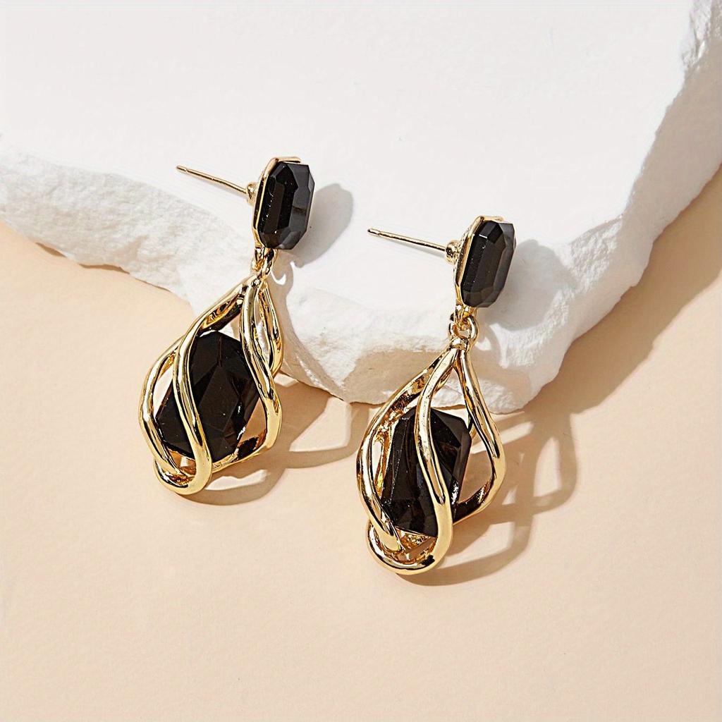 Zinklegierung Nadel Geometrische Hängeohrringe für Frauen Retro Mode Persönlichkeit Hängeohrringe Temperament Zirkon Weiblich