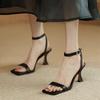 NEW Ankle Strap High Heeled Sandals Women Fashion Pu Leather Square Toe Sandles Woman Summer Buckle Party Pumps Shoes Female