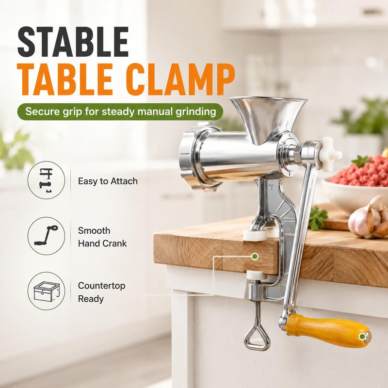 ZNLYRION Stainless Steel Manual Meat Grinder Hand Crank Mincer Sausage Stuffer Machine Table Clamp Design Household Kitchen Tool for Mincing Meat