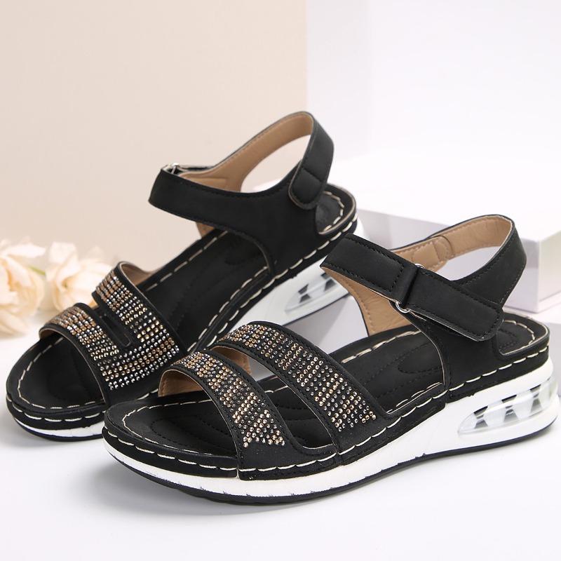 Women's Summer Wedge Platform Casual Sandals Sequined Rhinestone One-Strap Thick-Sole Shoes