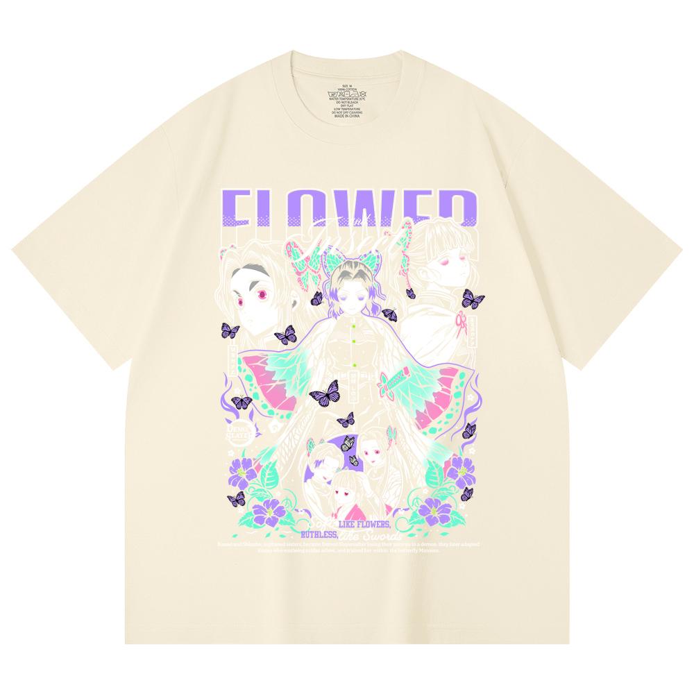 

230 Gsm 100% Cotton Demon Slayer V110 Shinobu Print Unisex Heavy Cotton T Shirt XS абрикосовый