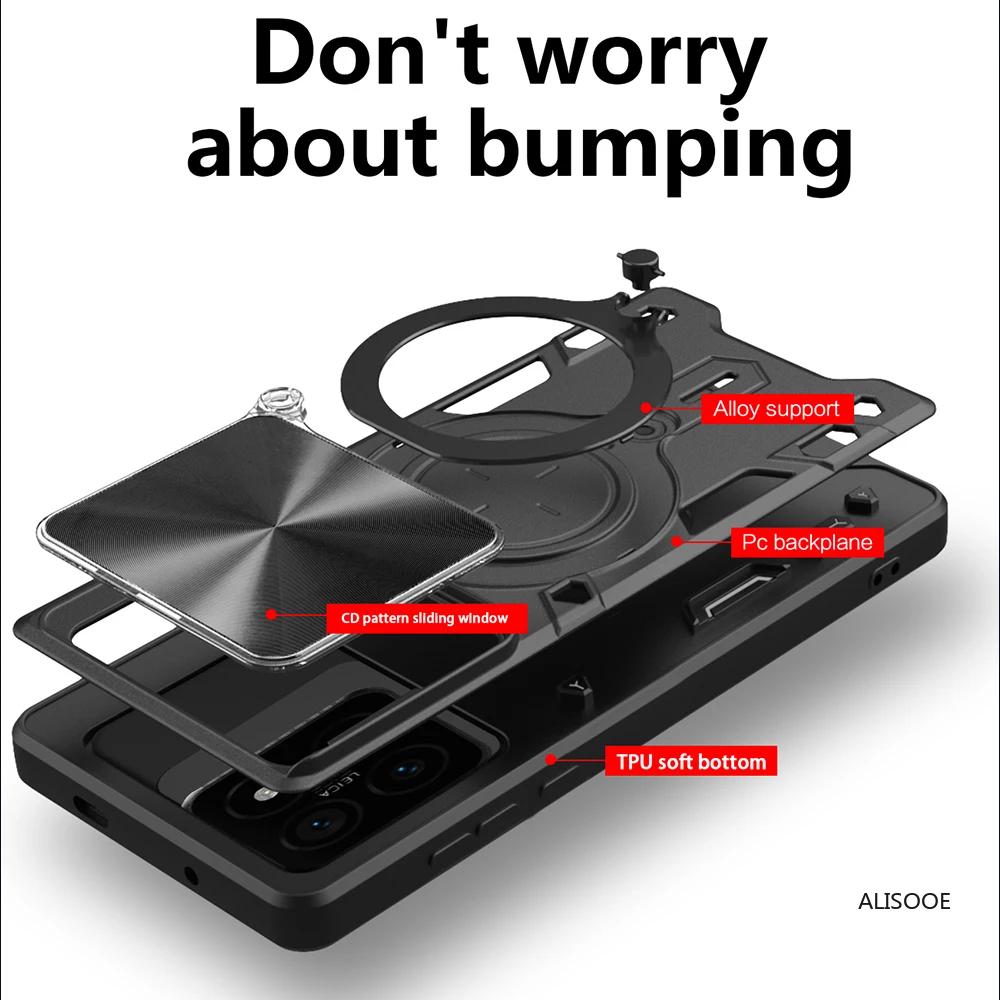 Slide Camera Funda for Xiaomi 14T Pro Case Armor Slide Lens Magnetic Ring Stand Phone Cover for Xiaomi Mi 14T Capa