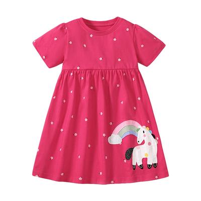 2-7 Jahre Mädchen Kurzarm O-Ausschnitt Cartoon Print Kleid Sommer Freizeitkleid