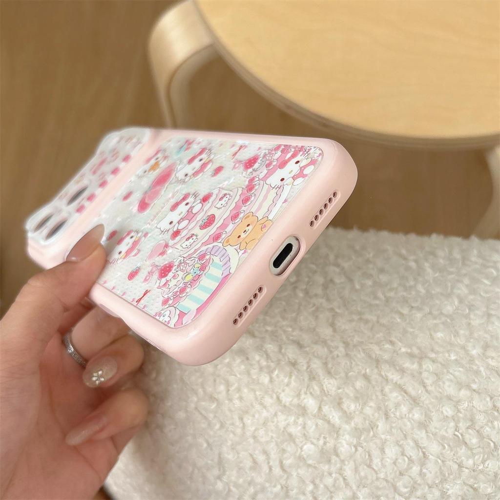 Strawberry KT Cat 3D Ear iPhone 15/16/17 Pro Max Drop-Proof Case