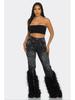 2024 Women's Versatile High-Waisted Distressed Pearl Feather Jeans - European and American Style
