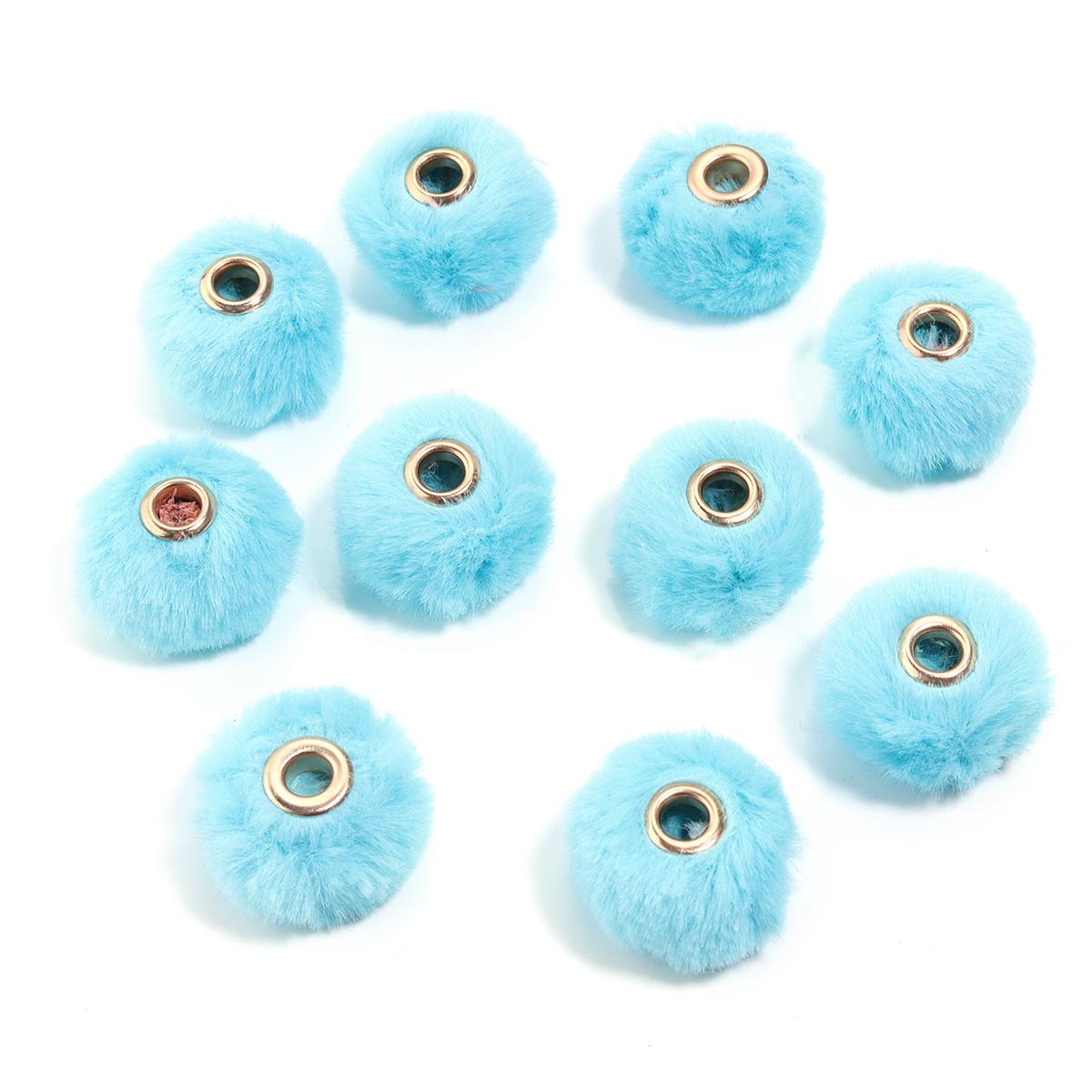 10pcs/bag Imitation Rabbit Fur Coverd Straight Hole Beads DIY Pompom Pendant for Jewelry Making DIY Necklace Pendant Earrings синий