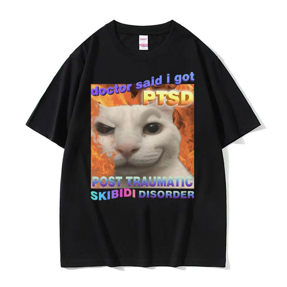 Vintage Skibidi Disorder Funny Cute Cat Meme Tee Shirt Gift Men Women Fashion Casual 100% Cotton Short Sleeve T-shirt Streetwear
