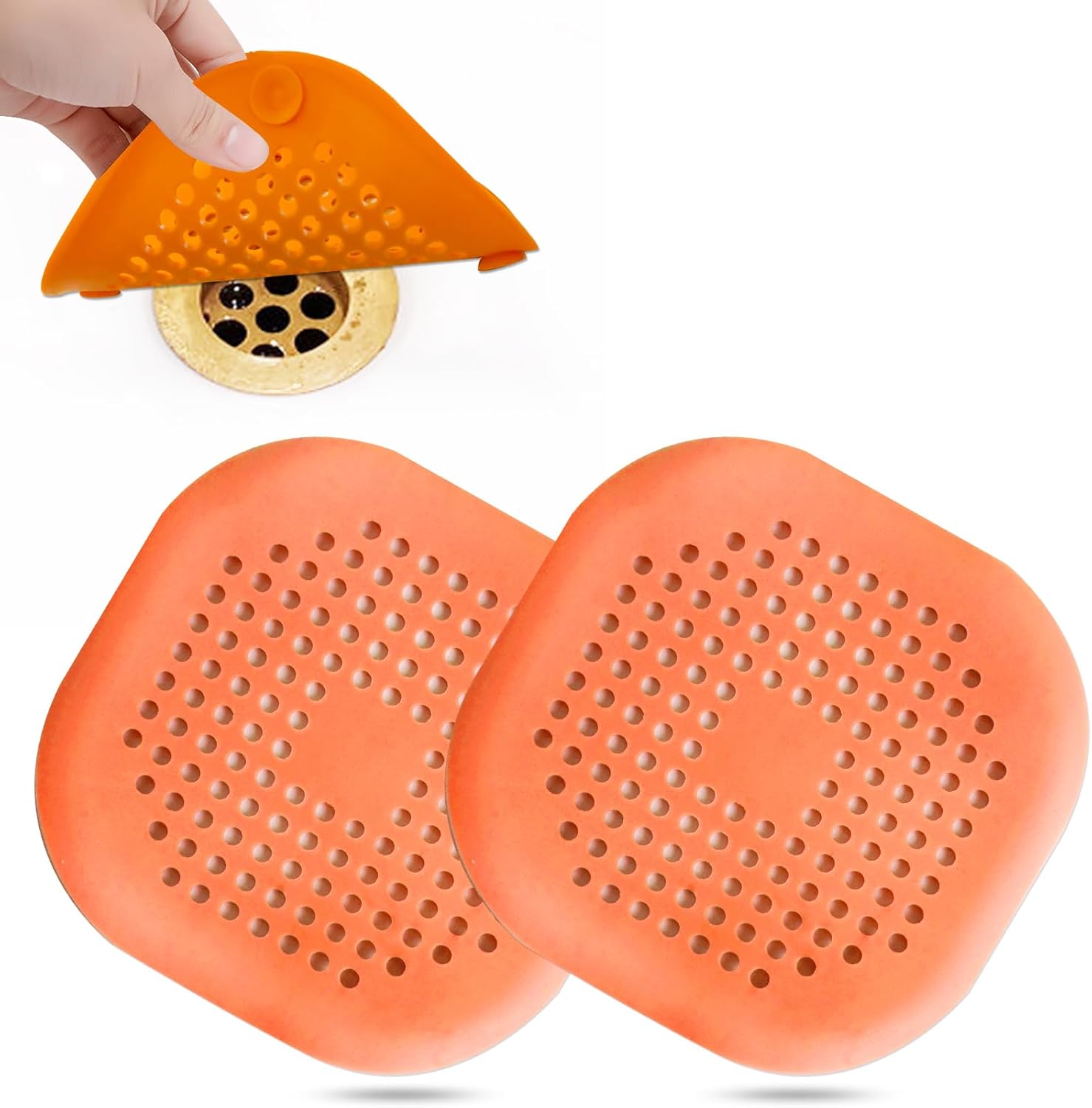 

Уловитель волос для сливного отверстия, квадратная крышка сливного отверстия для душа, силиконовая заглушка для волос с присоской, простая в установке, подходит для ванной комнаты, ванны, кухни, 2 шт. в упаковке оранжевый