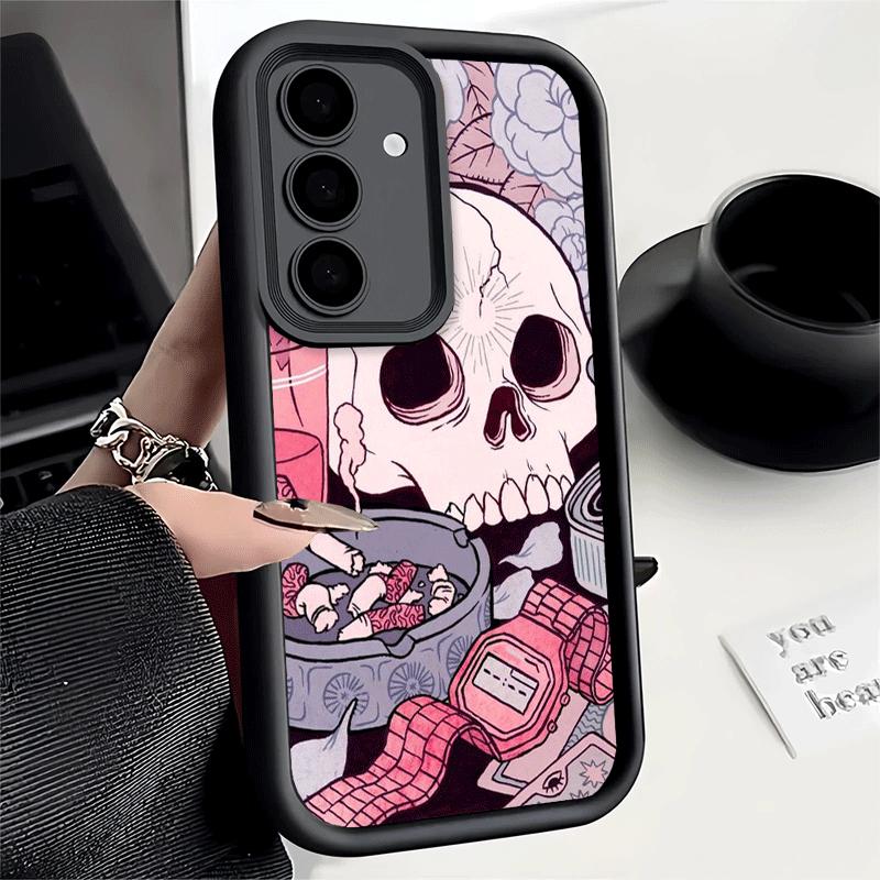 Handyhülle für Samsung Galaxy S26 S25 Ultra S24 FE Rosa Stil Totenkopf Hexe Schale S23 Plus S22 + S21 S20 5G Weiches Silikon Funda