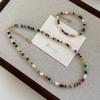 Fashionable Colorful Beads Natural Pearls Necklace Bracelet for Women Retro Gold Chain Jewelry Special Gifts Wear