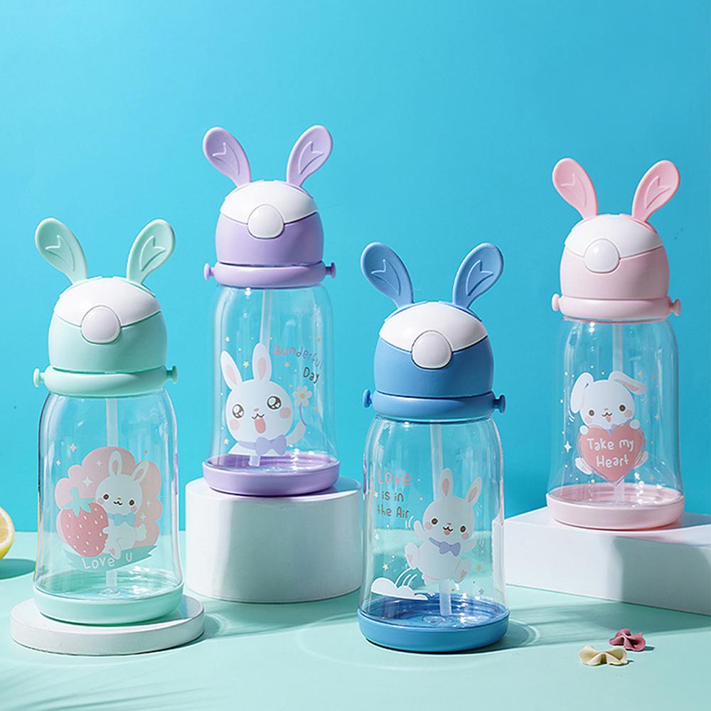 600ml Cute Kids Water Sippy Cup With Straw Cartoon Plastic Water Cups Leakproof Water Bottles For Girls Children's Cup BPA Free