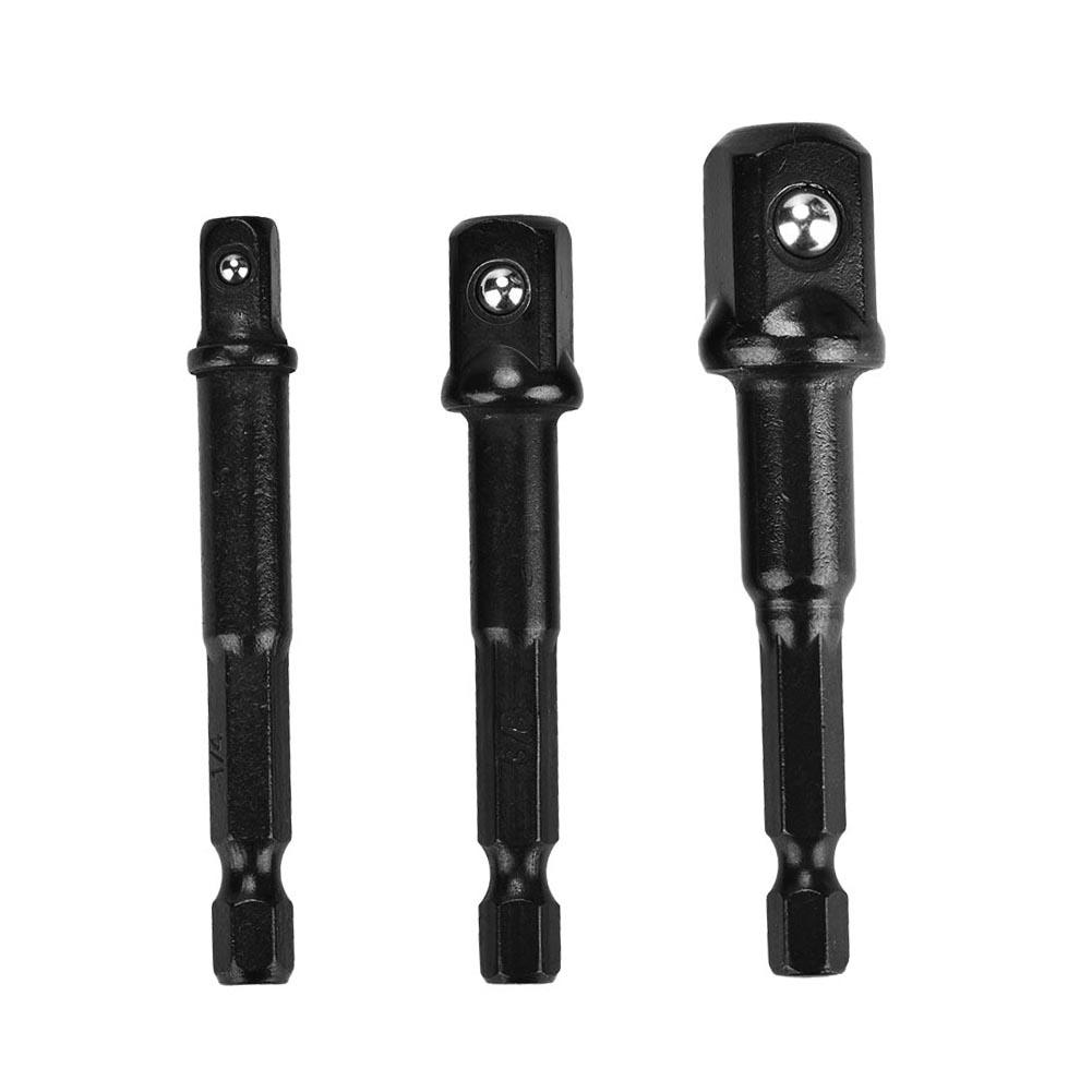 3Pcs Black Socket Adapter 1Celsius4 Hex Shank to 1Celsius4 3Celsius8 1Celsius2 Head Drill Bit Driver