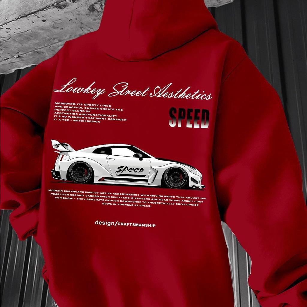 Retro Racing Print Hooded Hip Hop Pullover Sweatshirt - Loose BF Style Hoodie