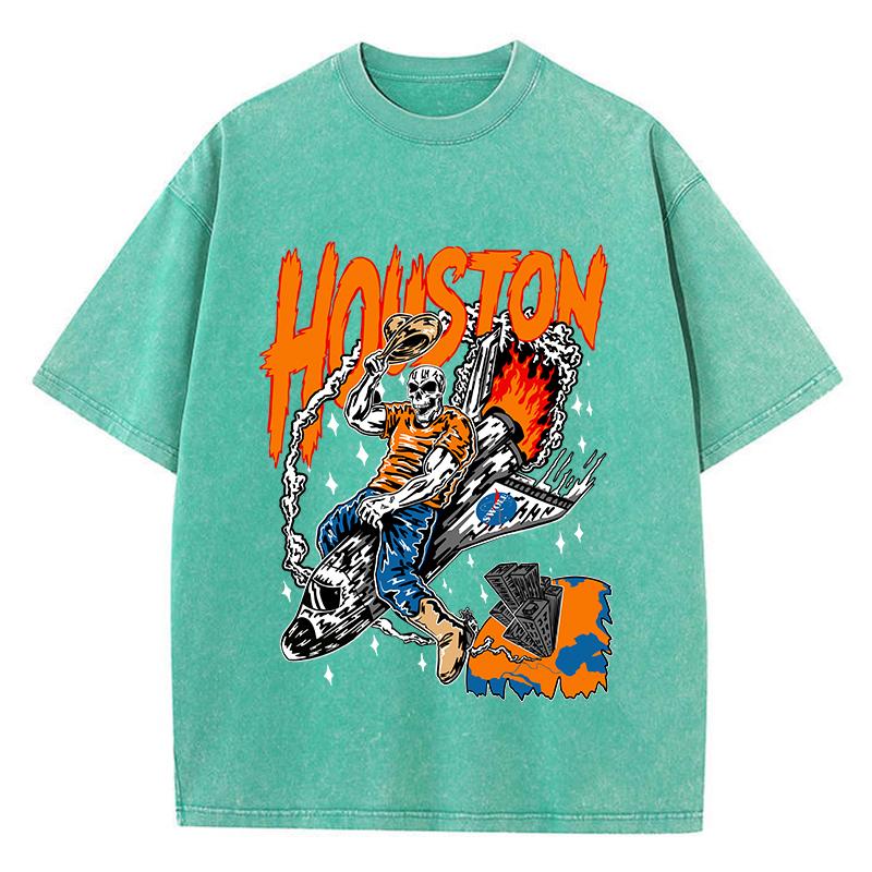 

Повседневные женские футболки с кислотной стиркой, топы с принтами манга «Хьюстонский скелет», состаренные футболки из хлопка с круглым вырезом, одежда 2XL