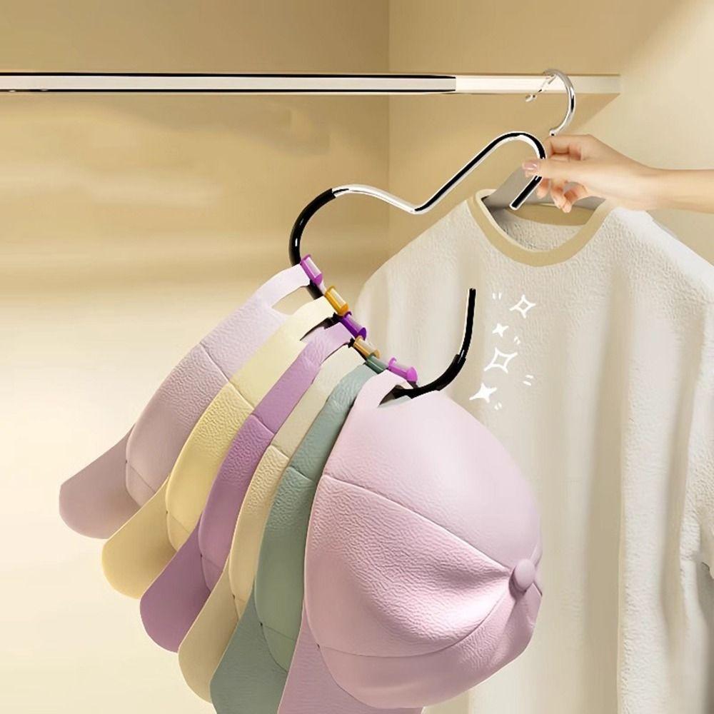 5Pcs Carbon Steel Closet Hat Hanger Space Saving Baseball Cap Hanger Hat Storage Hook Wardrobe