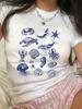 Summer Womens Casual Versatile TShirt Marine Life Design Pattern Slim Slim Fashion Top Print Women Personality Clothing Street