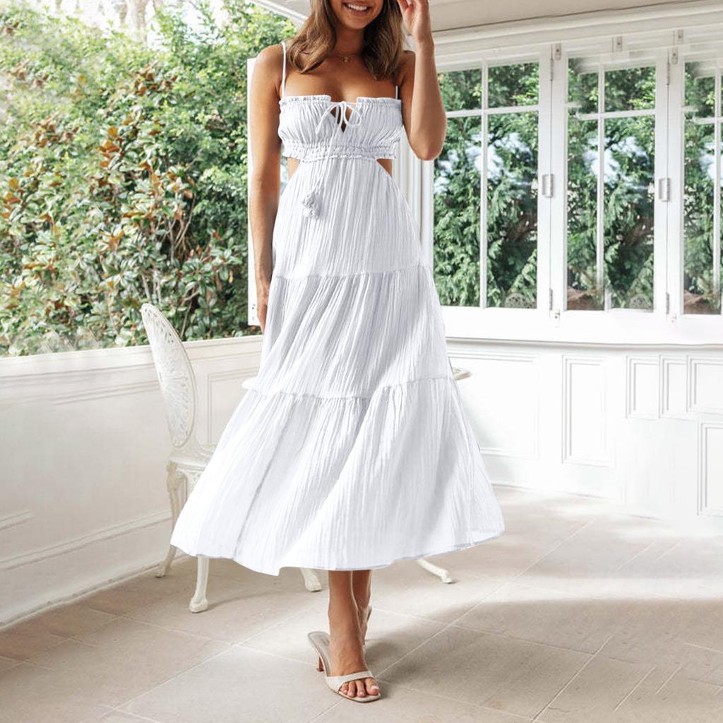Women's Tank Dress Summer Spring Pleated  Boho Dress Cute Sleeveless Flowy Beach Straight T-Shirt Tank Dress Round Neck Dress