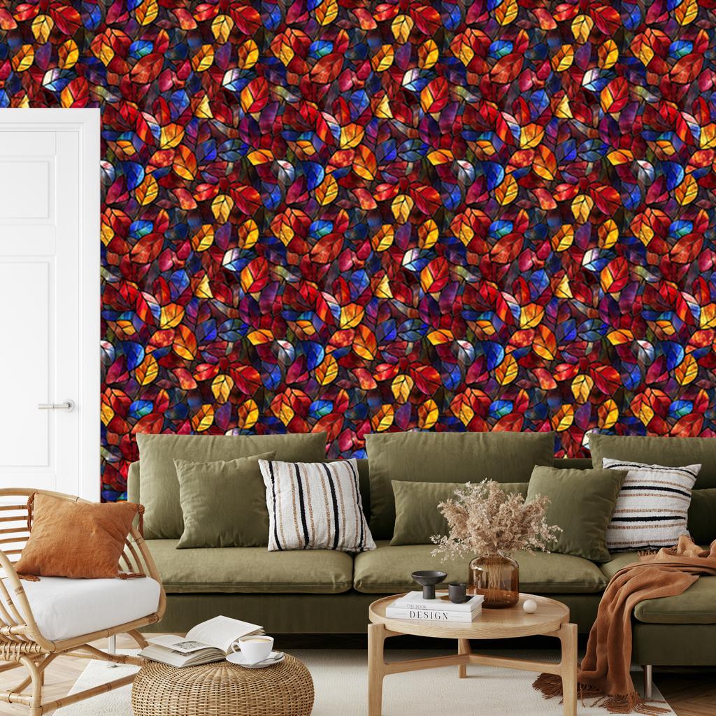 Burgundy and red stained glass wallpaper for living room and bedroom 50x1000