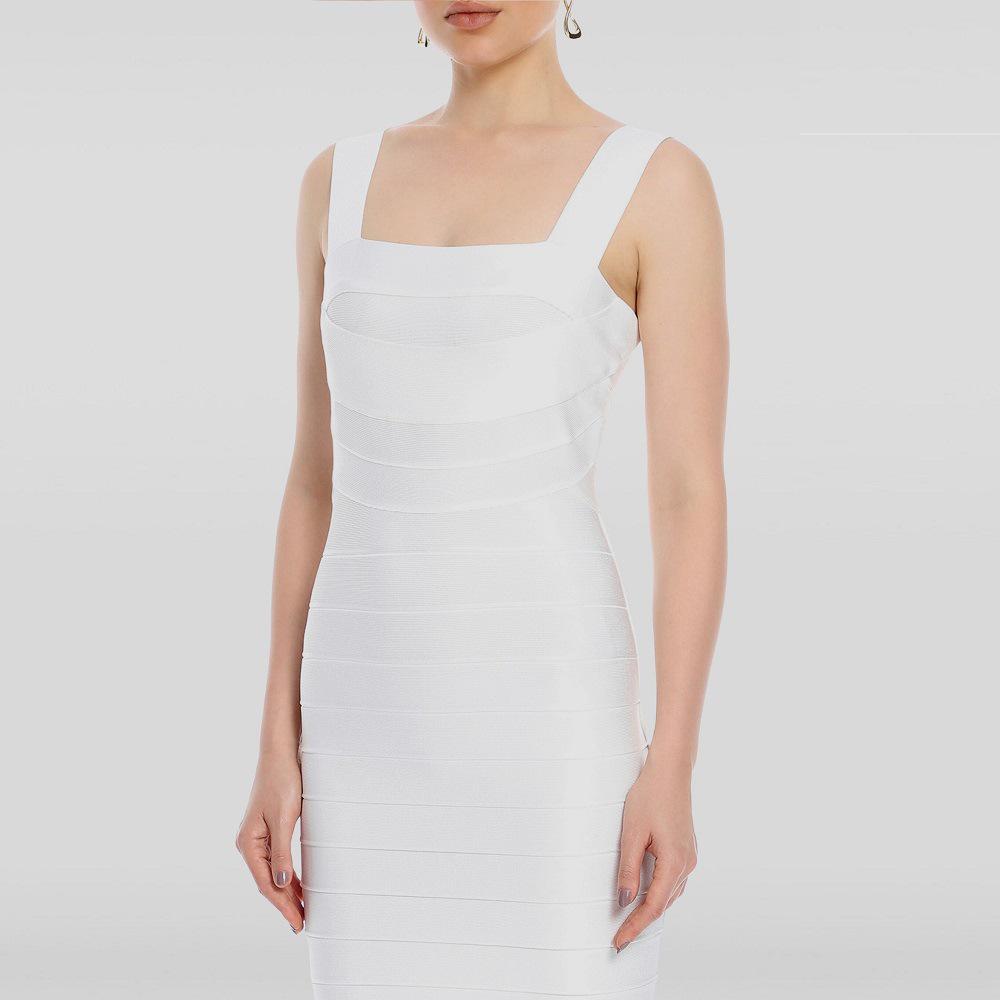 Tight-Fitting Classic European & American Bandage Dress - Elegant Backless, Waist-Cinching, Solid Color, Striped Design for Women L белый
