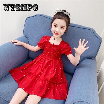Dziecięce dziewczęce słodka letnia Polka Sundress francuska stylowa plisowana sukienka z krótkim rękawem w kształcie litery A na prezent urodzinowy!
