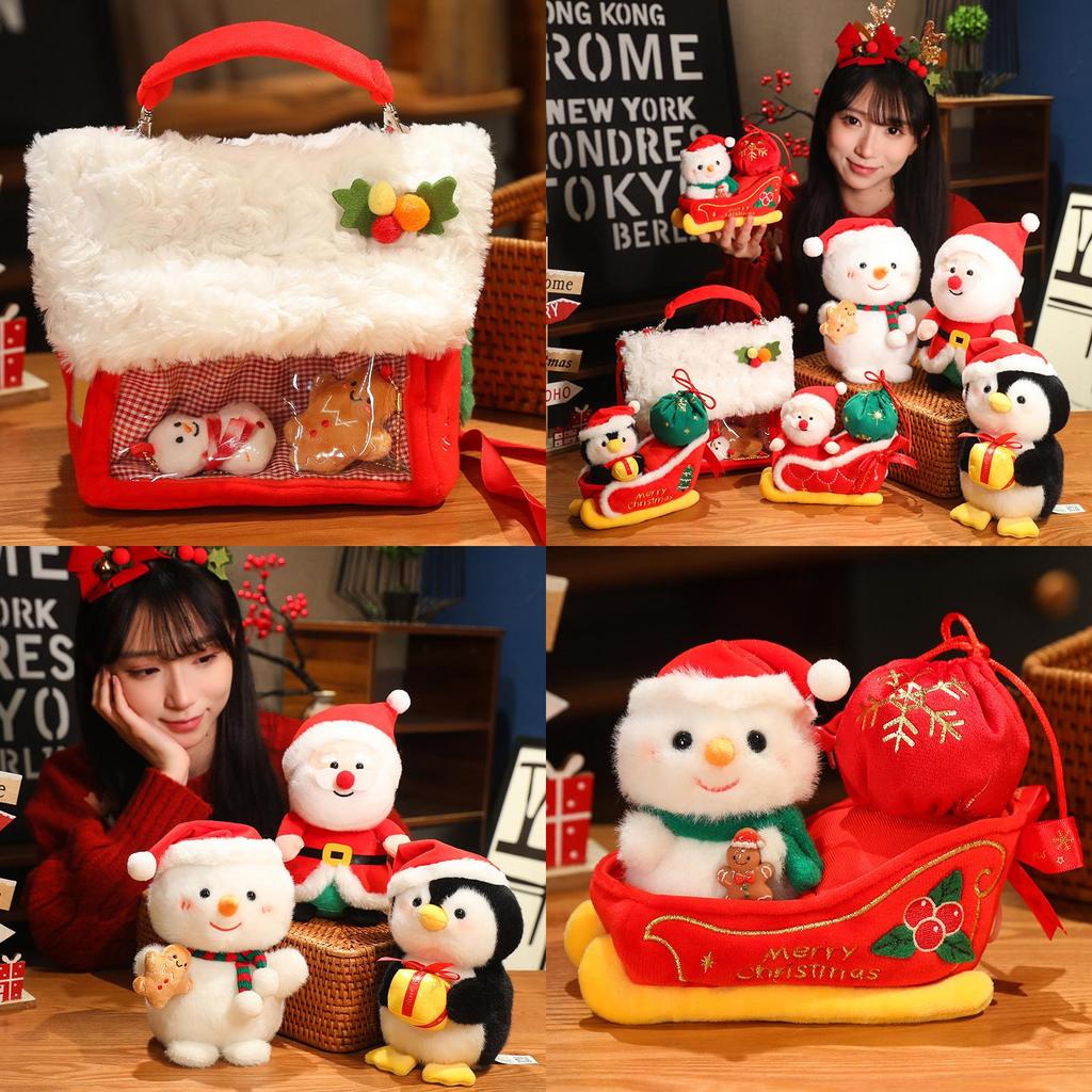 Christmas Santa Claus Snowman Penguin Sled Plush Doll Pendant Children Toy For Festive Decor
