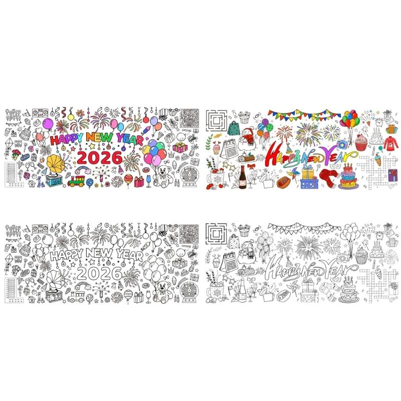 Festival Themed Waterproof Doodles Paper Mats for Children 76x183cm Large Size for Parties and Home Doodling Easy to Carry