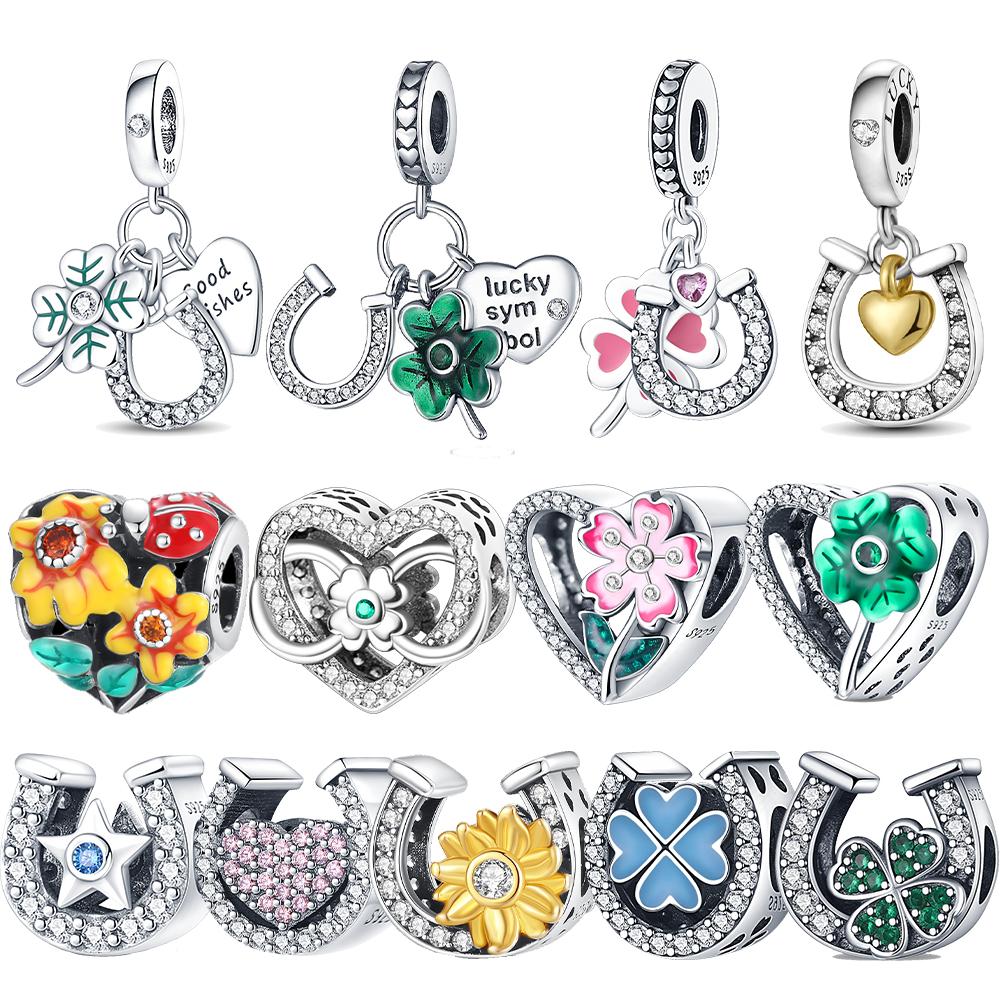 Copper Green Horseshoe Clover Pendant Charms Fit Originalbracelet Charm Beads Necklace Diy Female Jewelry
