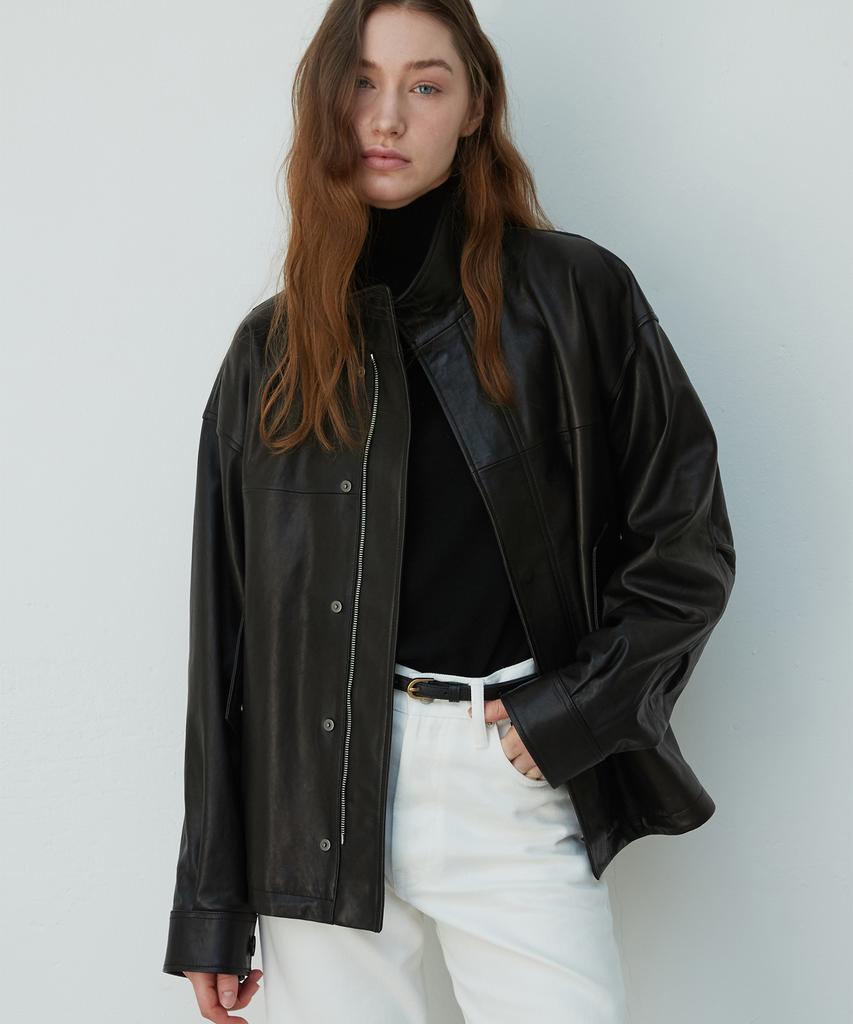 Verdemar Italian Vegetable Lambskin High-Neck Oversized Jumper_Black