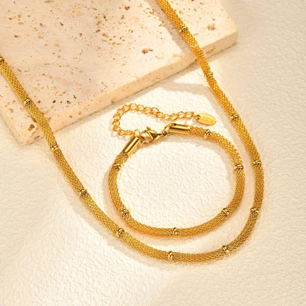 Women'S Fashion Niche Simple Mesh Bead Chain Necklace Bracelet 18K Gold Nc-2490