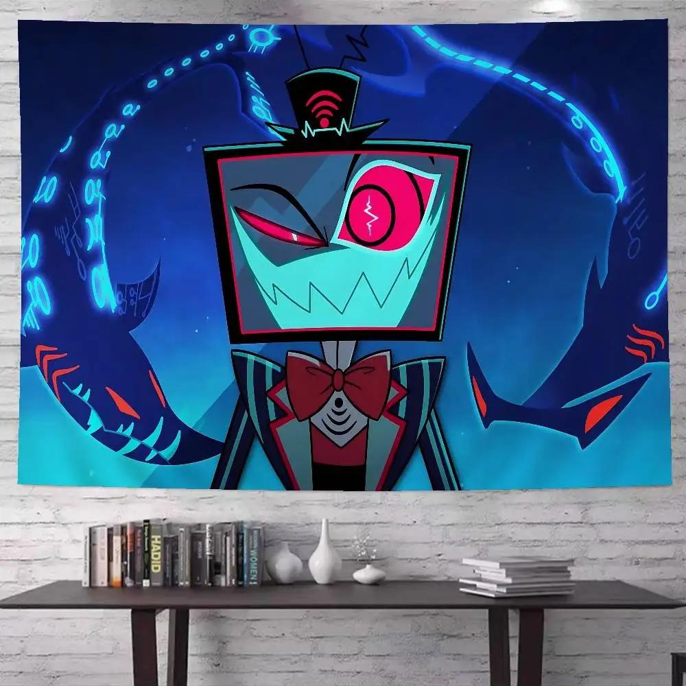 Anime Vox Tapestry H Hazbin H Hotel TV Head Devil Printing Tapestry Teen Boy Room Dormitory Game Room Decoration