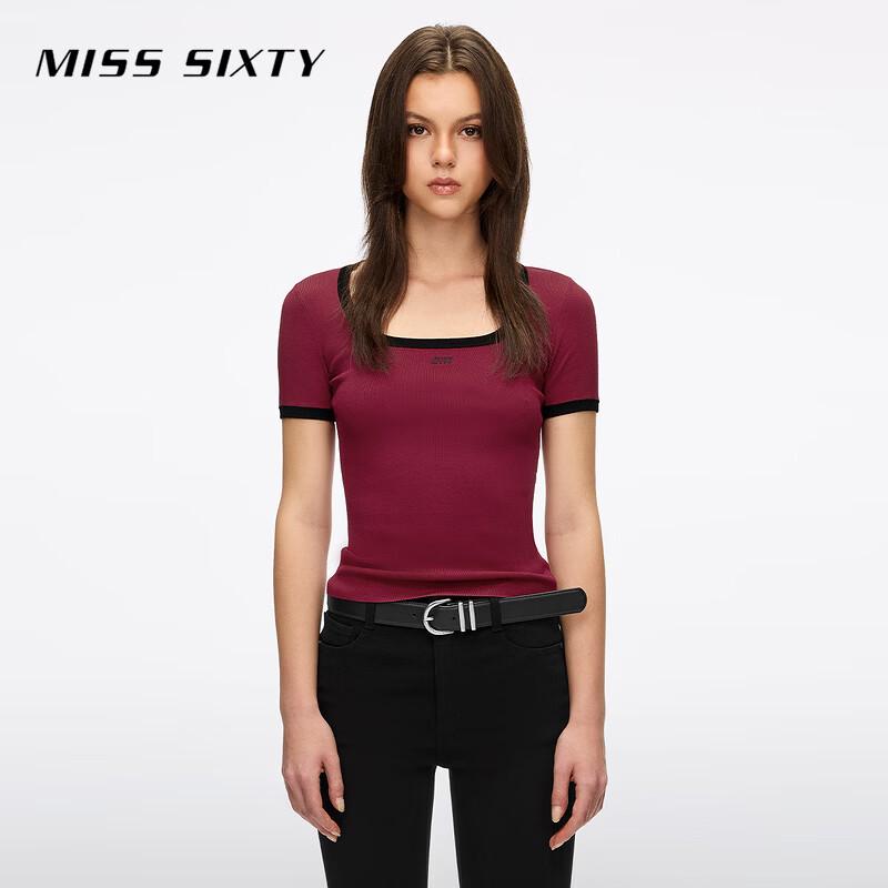 

MISS SIXTY 2026 Spring Color-Block Square Neck Slim Fit Knitted Top
