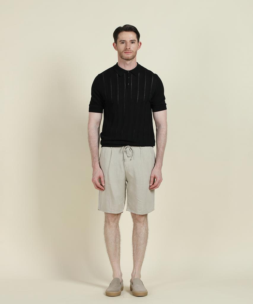 PANICALE Black Striped Short Sleeve Polo Knit