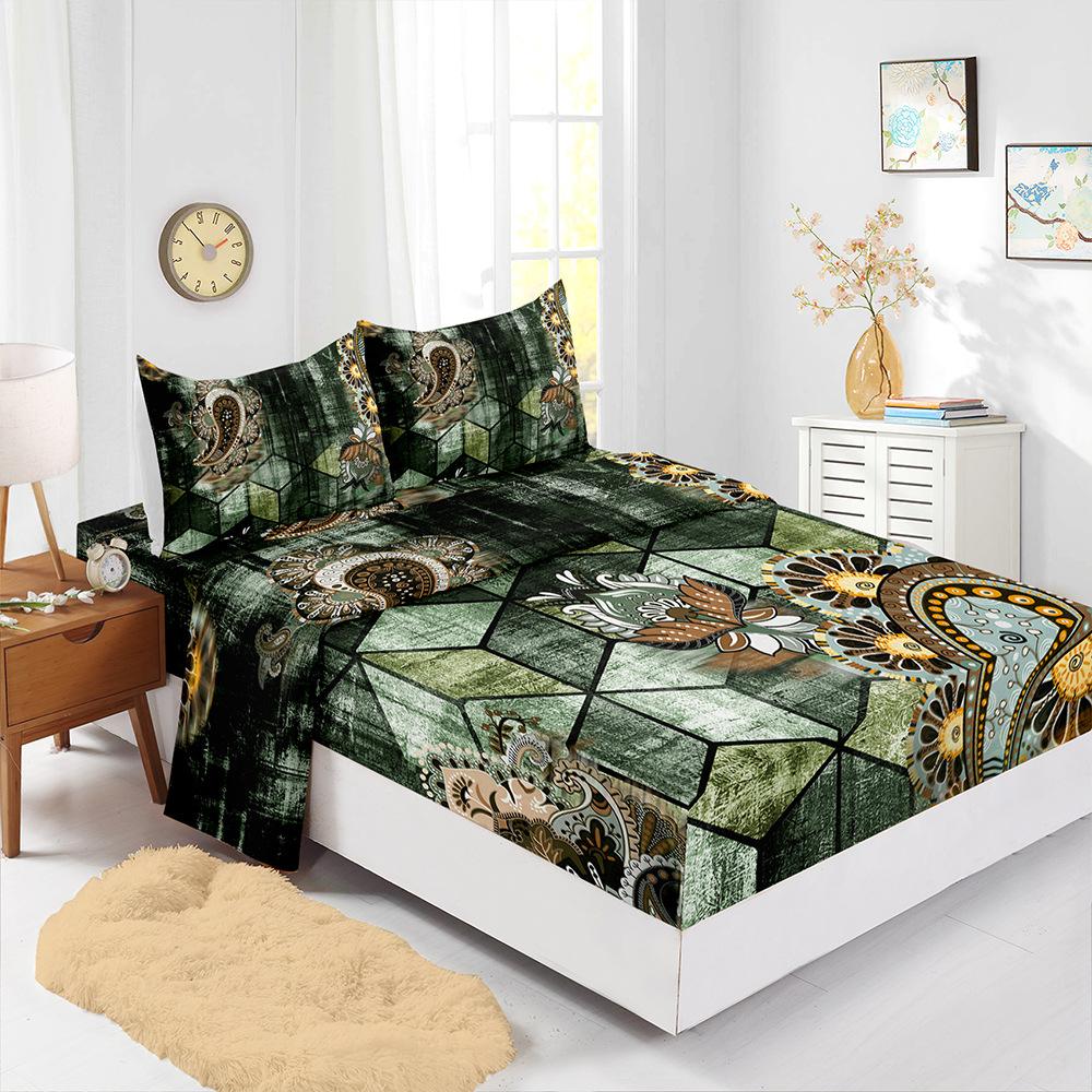 Four-Piece Mattress Set 3D Digital Printing Mattress Protective Cover Retro Line Mattress