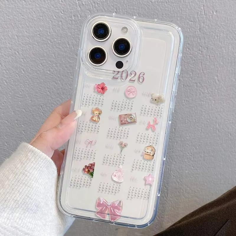 2026 Calendar Pattern Air Cushion Transparent Phone Case For iPhone 17 16 15 14 11 Pro Max Plus 13 12 16E 17 Air Bumper Cover