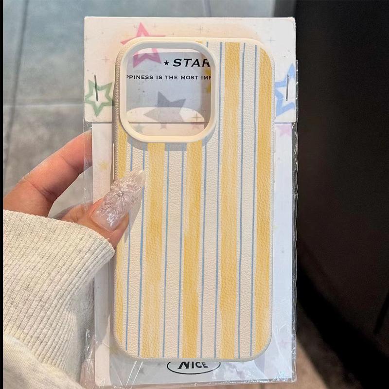 

Striped Shirt Banana Pattern Lychee Texture Phone Case For iPhone 17 16 15 14 Plus 13 12 11 Pro Max 17 Air X XR XS Soft Cover iPhone XR