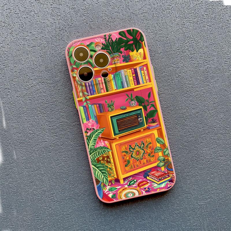 Phone Case for iPhone 17 14 Pro Max 13 12 11 Pro Max Mini 16 15 Pro Max 14 Plus XR XS X Cover Shell Bookshelf Small Flower Pot