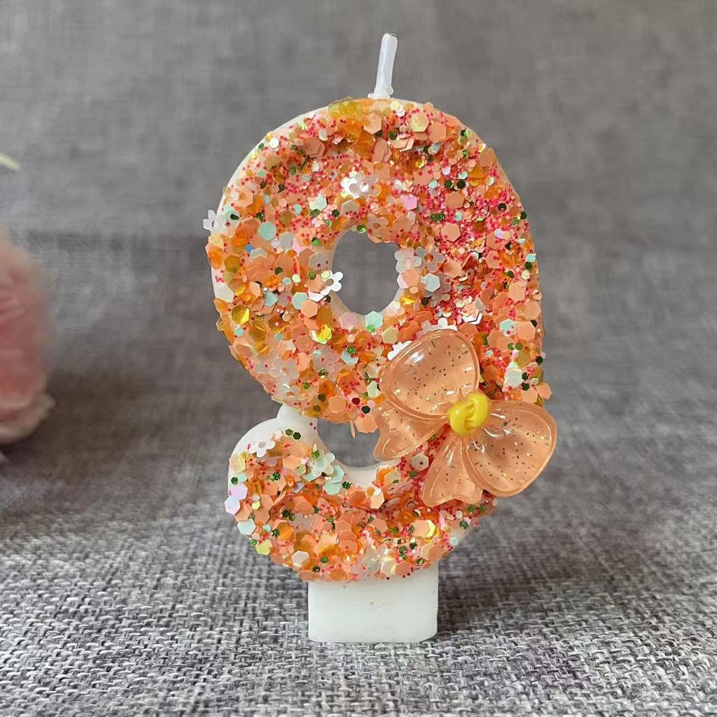 Number Birthday Candle 0-9 Decorative Cake Topper for Kids Baking Party Celebration Reusable Numbered Candles with Glitter and Bow Accent