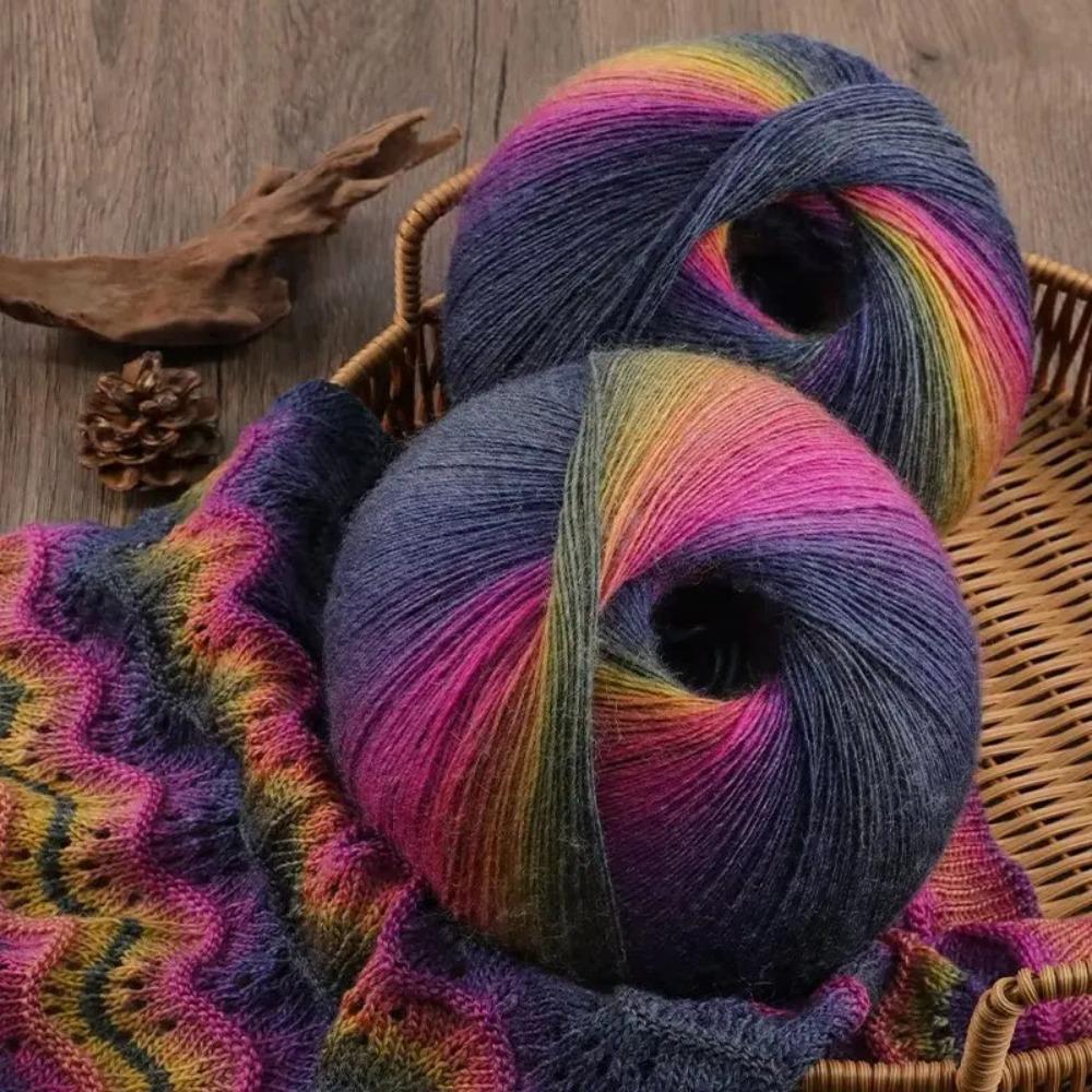400 Grams of Colorful Gradient Rainbow Long-dyed Pure Wool Yarn Skeins, 2 Large Skeins, Hand-woven Crochet Yarn, 2Skeins/pack