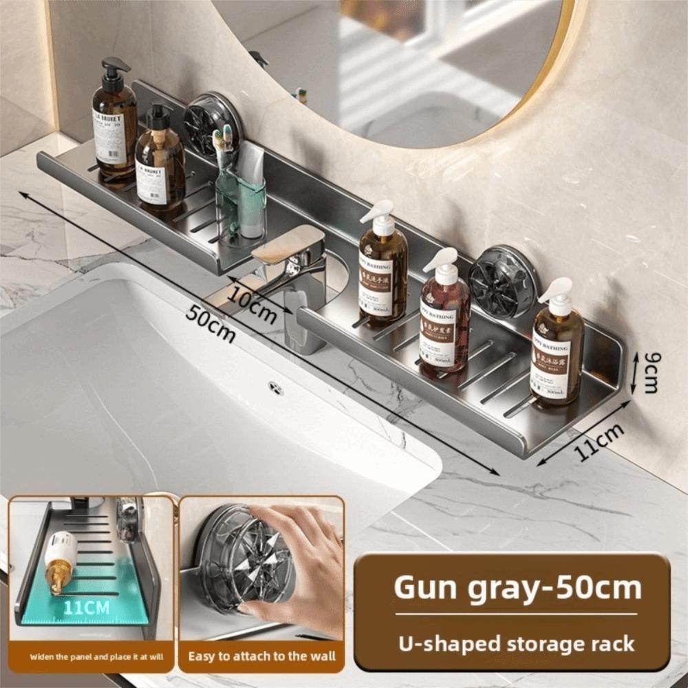 Wall Mounted Suction Cup Storage Shelf Waterproof Washbasin Countertop Shelves  Makeup