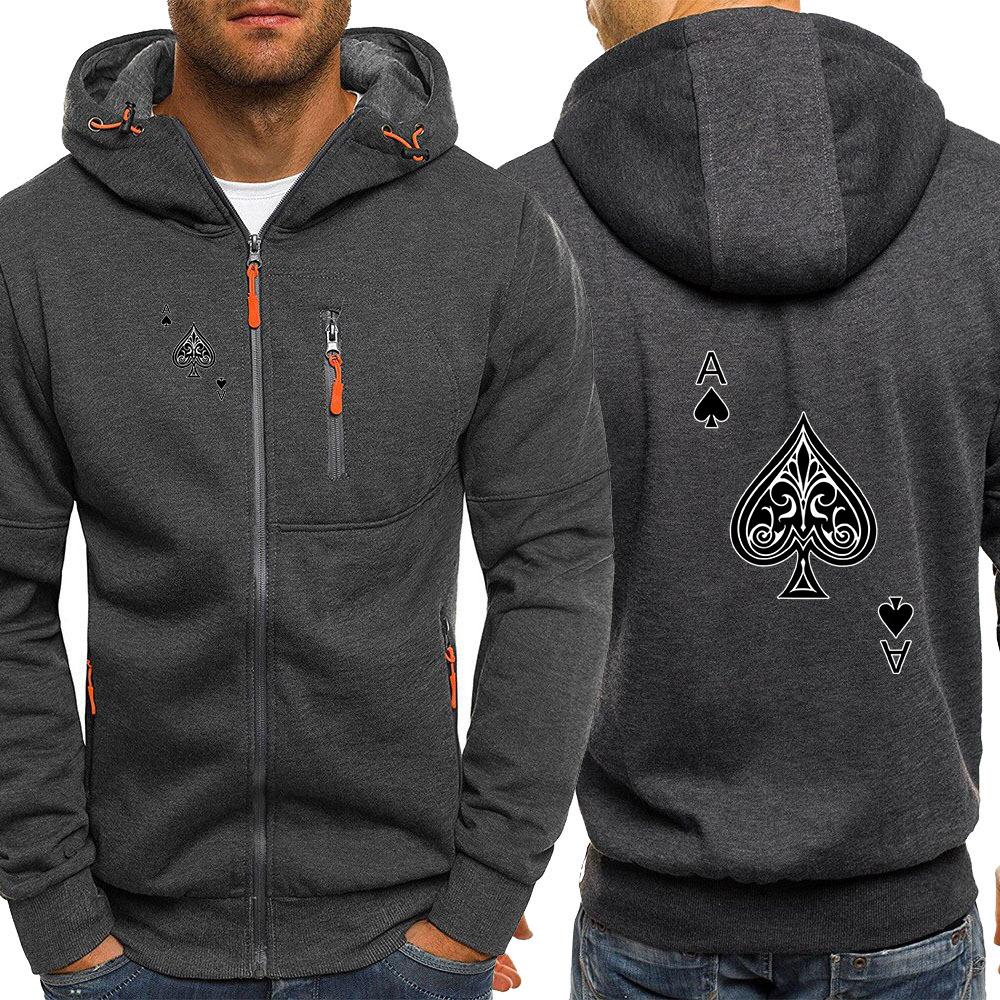 2026 Unisex  Spring Autumn Retro Spade A Print New Men's Three-color Zipper Hoodie Casual Cotton Warm Slim Fit College Jacket