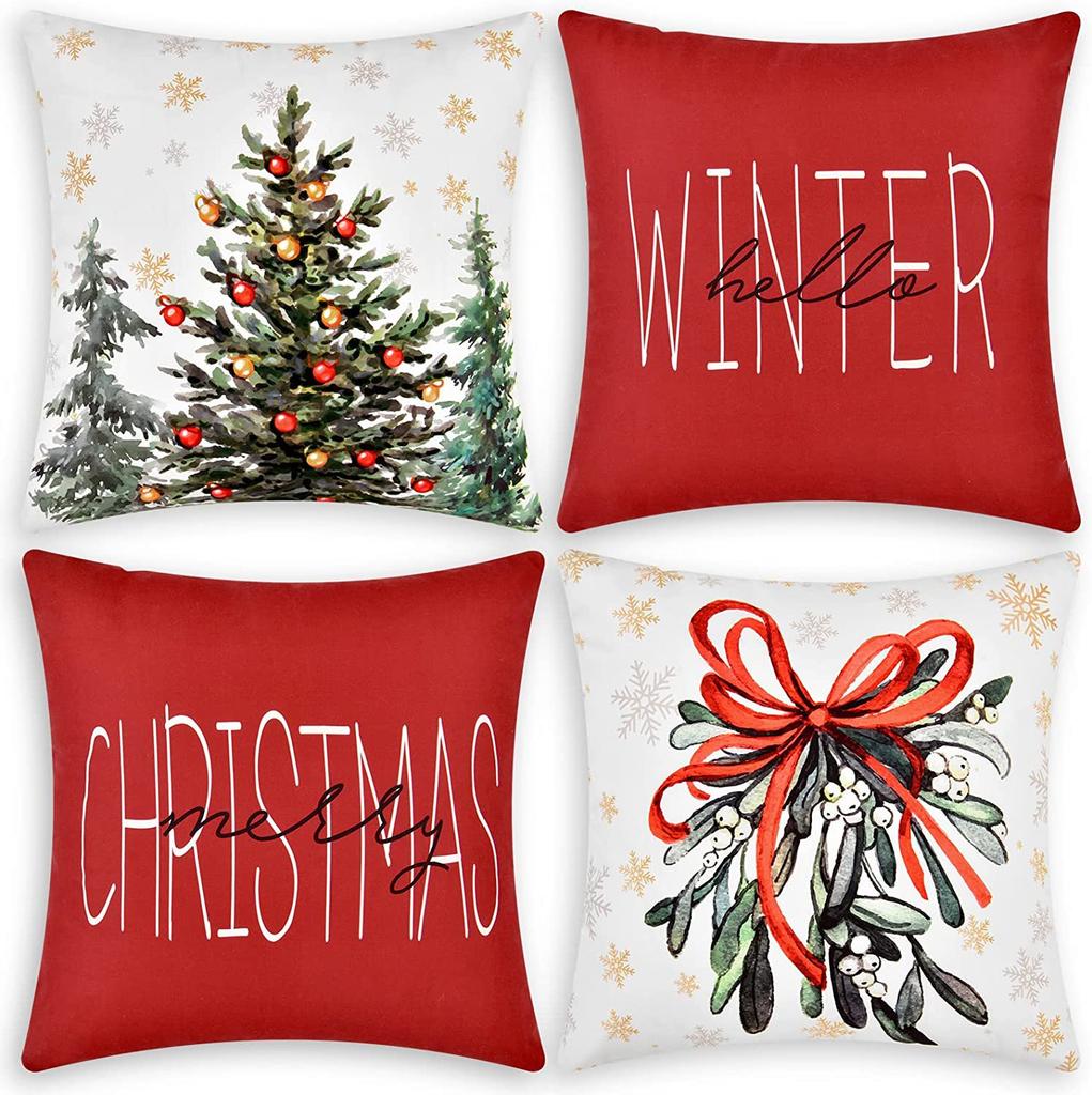 Christmas Pillowcase Nordic Striped Santa Letter Printed Cushion Cover Home Car Sofa Waist Pillowcase