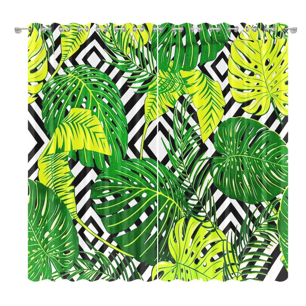 Green Plant Plantain Leaf Curtain Cloth Bedroom Living Room Balcony Blackout Curtain Office Hotel Thermal Insulation Curtain